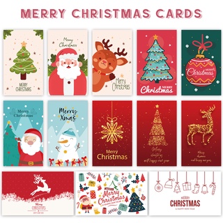 10-50Pcs Merry Christmas Gift Cards Greeting Card Christmas Tree Stickers  Cute Design For 2022 New Year