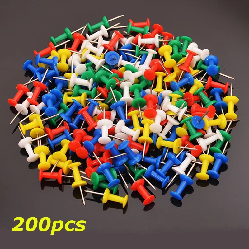 200pcs Plastic Push Pins Offic Binding Cork Board Safety Colored Big