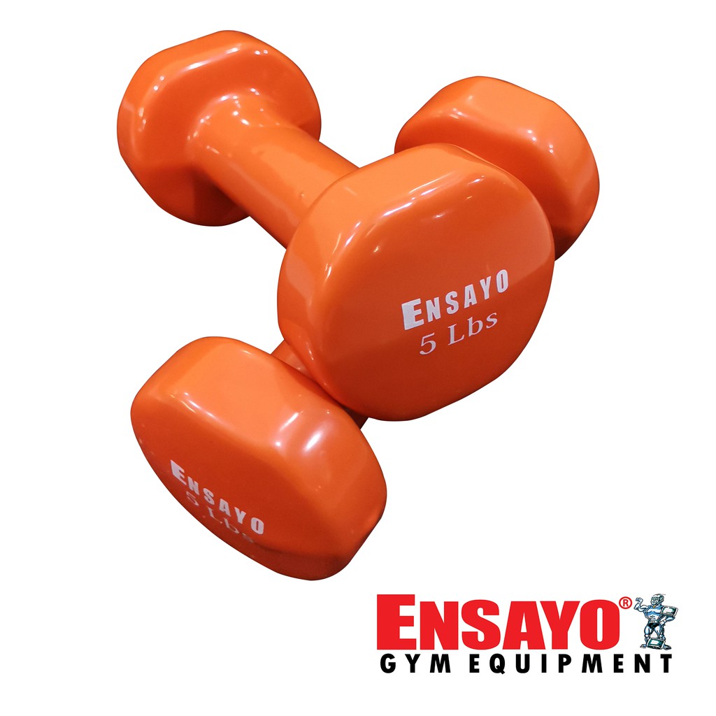 ENSAYO Vinyl Rubber DUMBBELLS Pair 10Lbs Total 5Lbs Weight Non