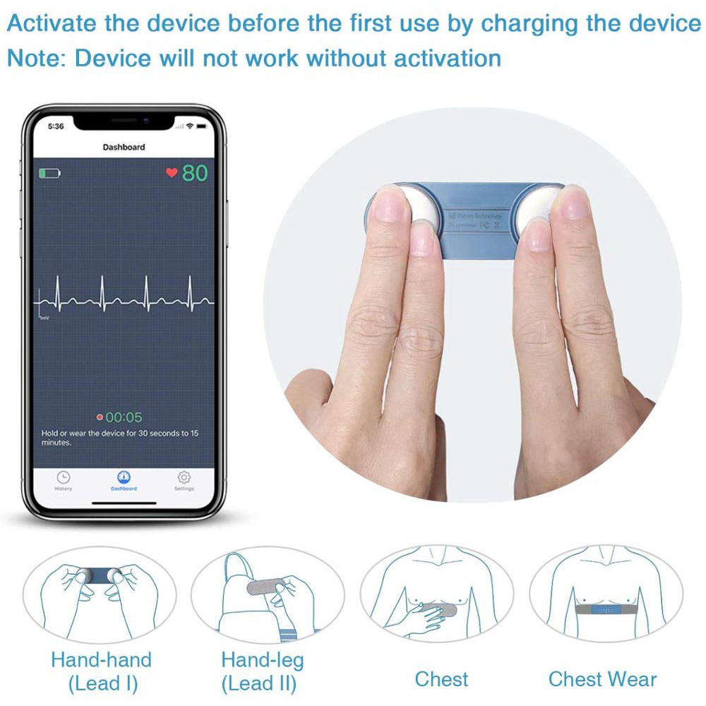 Spot Goods Bluetooth Wearable EKG Monitor ECG Machine Heart Monitoring
