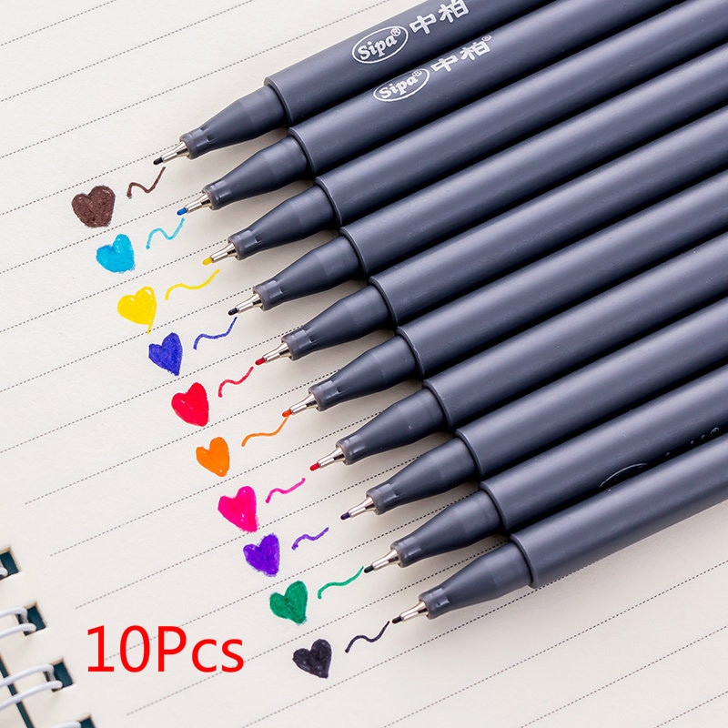 10Pcs/Bag 0.38mm Fiber Marker Pens Fineliners Watercolor Based Sketch ...