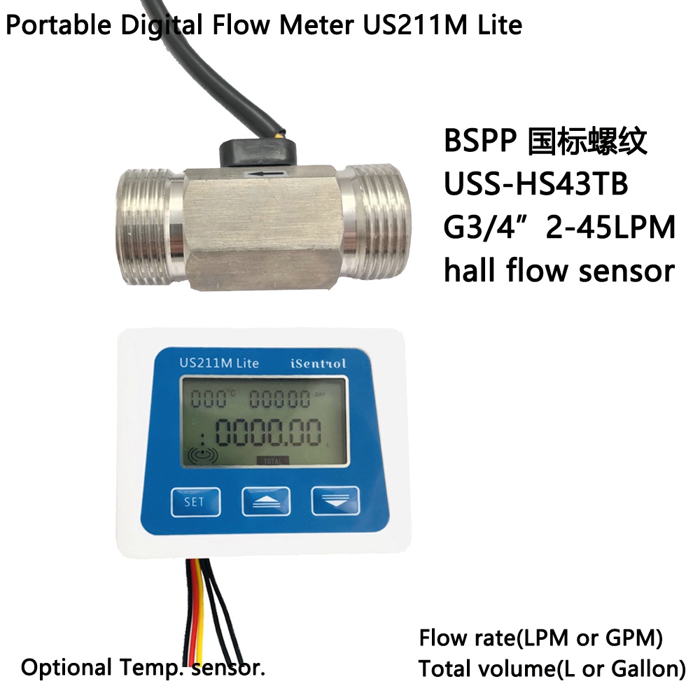 Us211m Lite Digital Flow Meter And Bspp Uss Hs43tb Stainless Steel 304 Hall Water Flow Sensor 2 45 8389