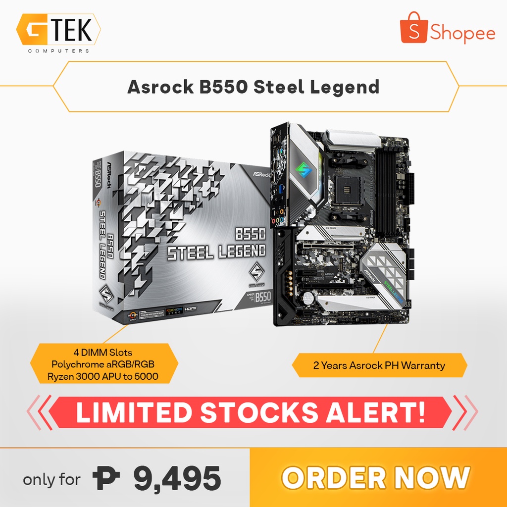 Asrock B550 Steel Legend B550 AMD Ryzen AM4 ATX Motherboard | Shopee  Philippines