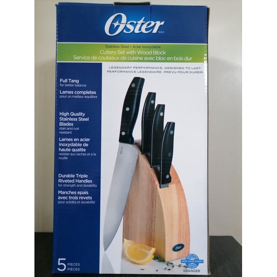 Oster Granger 5piece Cutlery Knife Set with Half Moon Natural Wood
