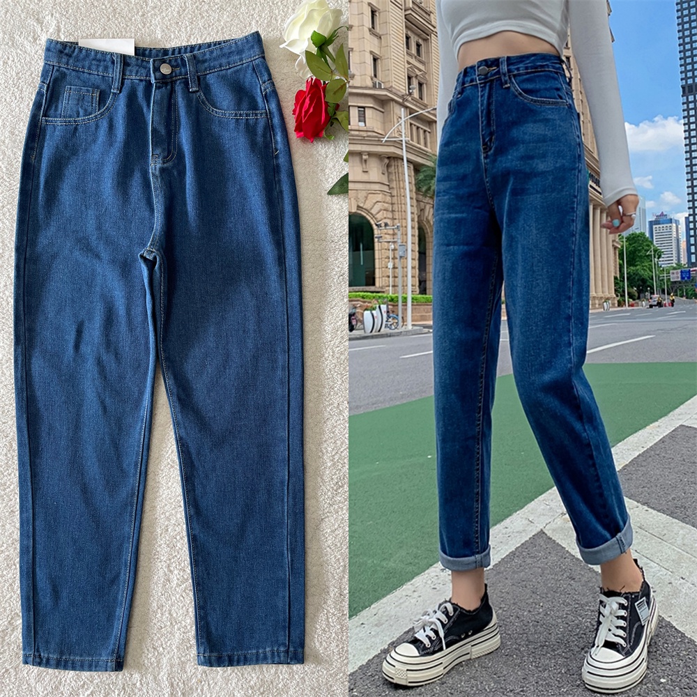 Women's High Waist Boyfriend Jeans Loose Plain | Shopee Philippines