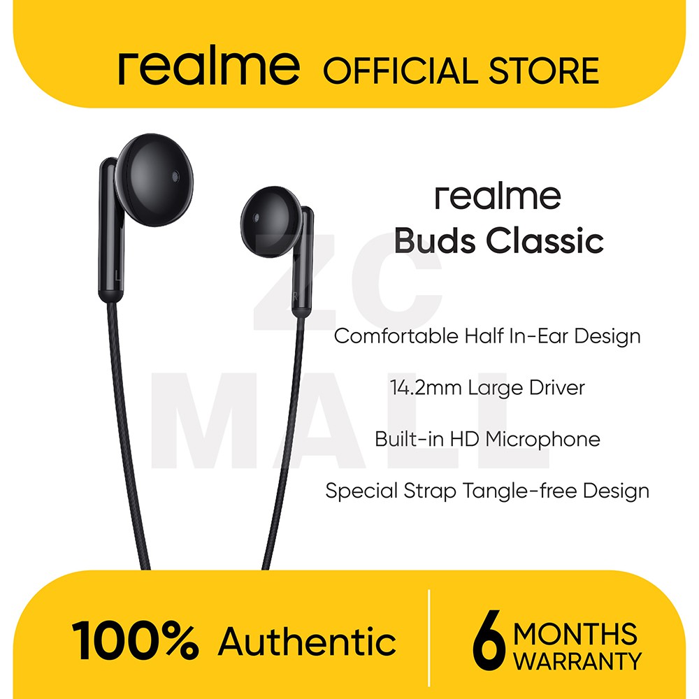 Realme Buds Classic Wired Earphones with HD Microphone Black