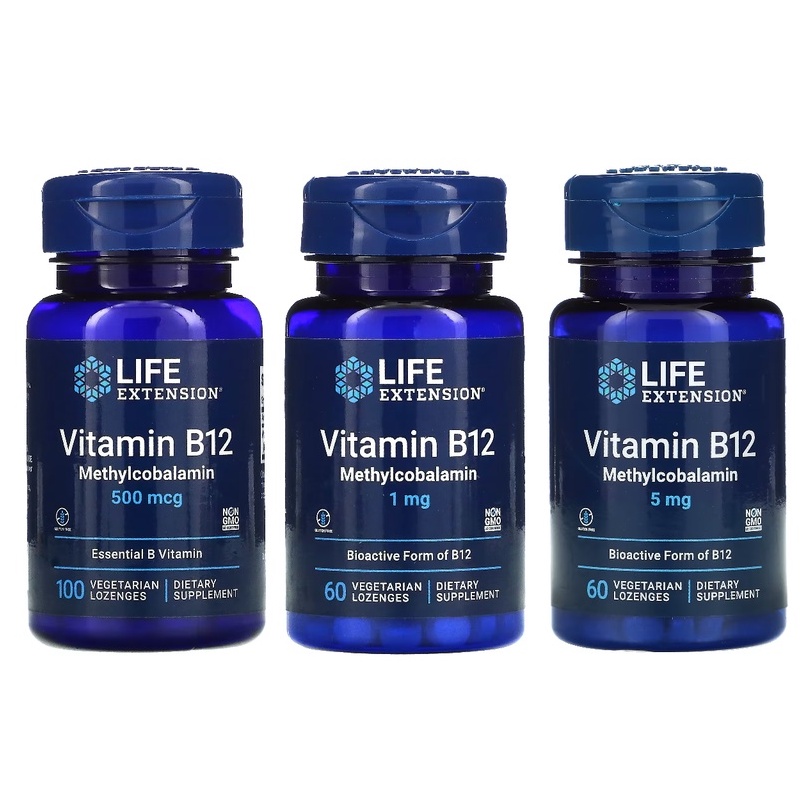 Life Extension, Vitamin B12, Methylcobalamin, 500 mcg or 1 mg 100 Vegetarian Lozenges Shopee