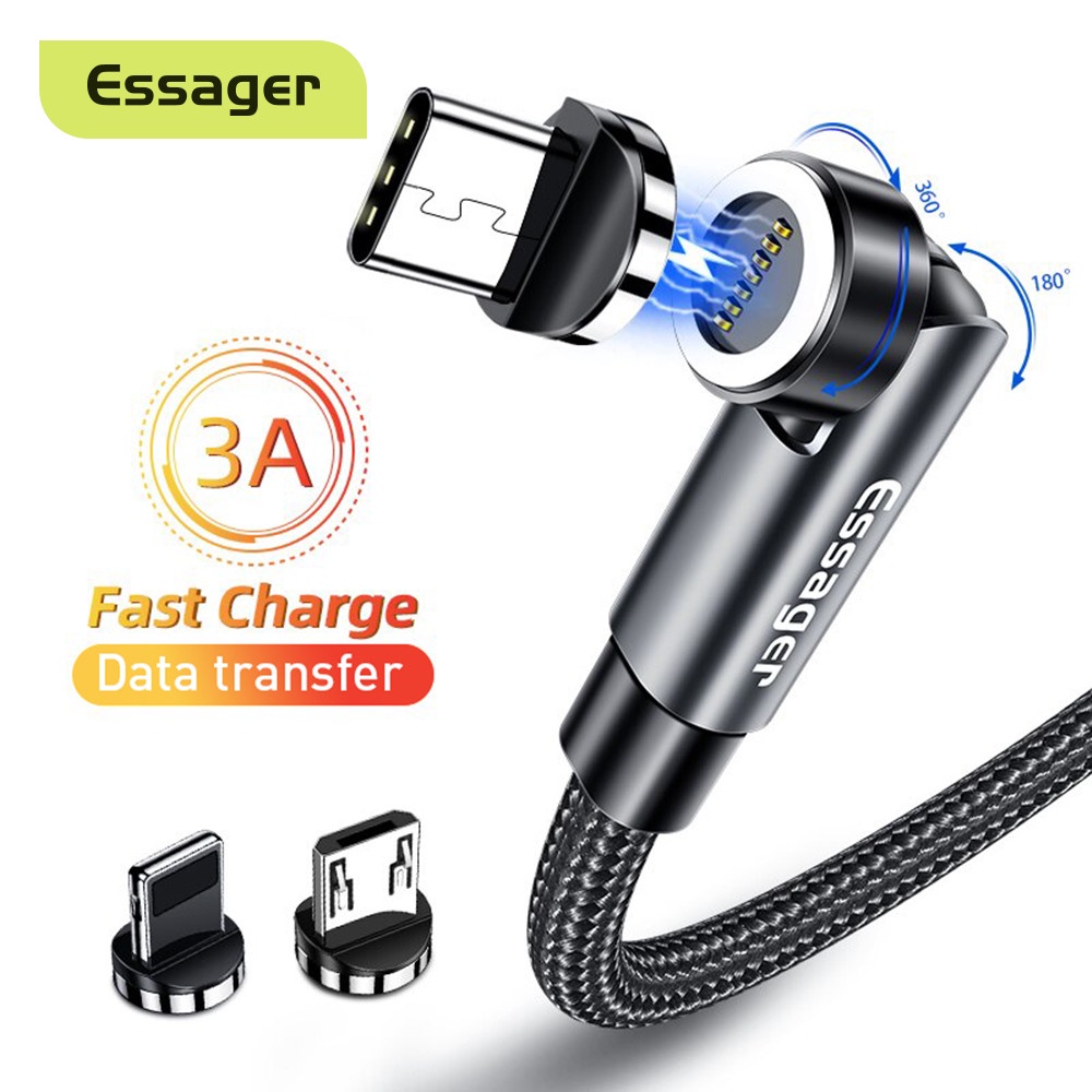 Essager 540 Rotate Magnetic Cable 3A Fast Charging Micro USB Type C Cable  For iP Xiaomi Magnet Phone Charger Data Wire Cord