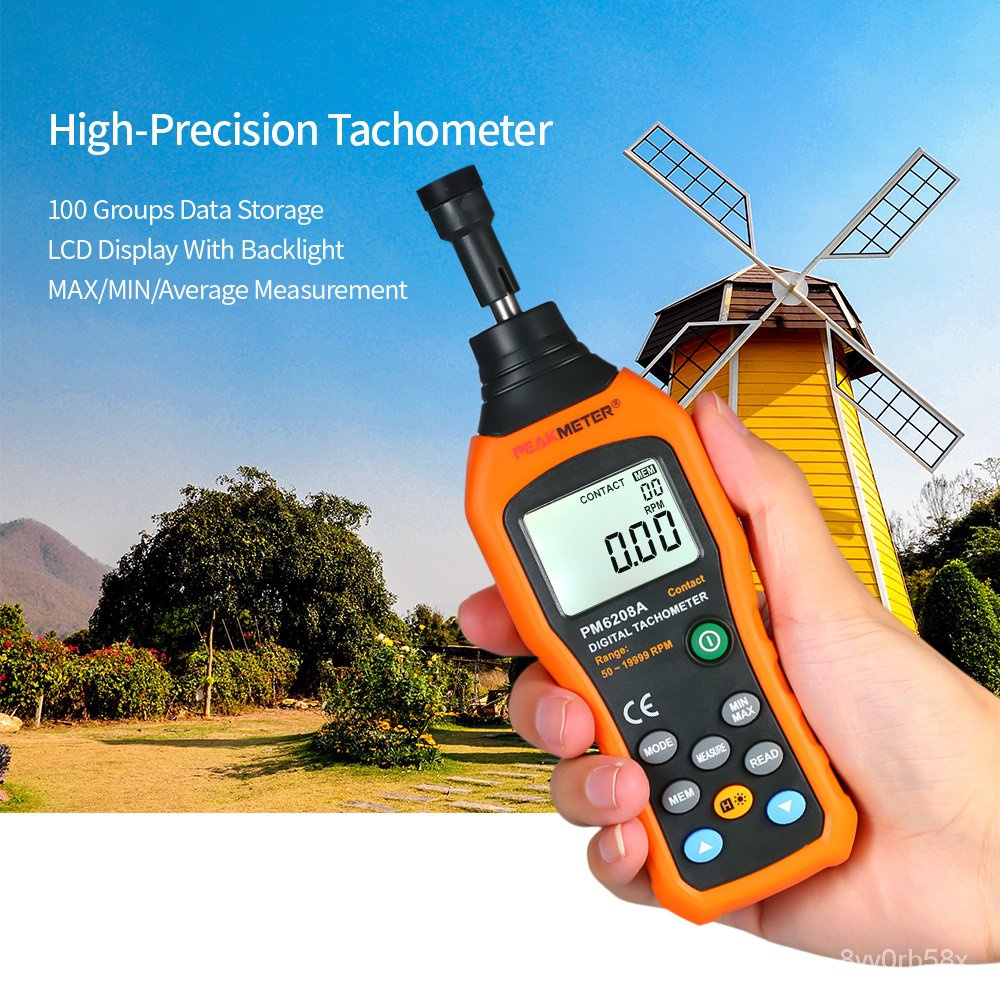 PEAKMETER Digital Tachometer Handheld Contact Motor Tachometer LCD Speedometer Tach RPM Meter