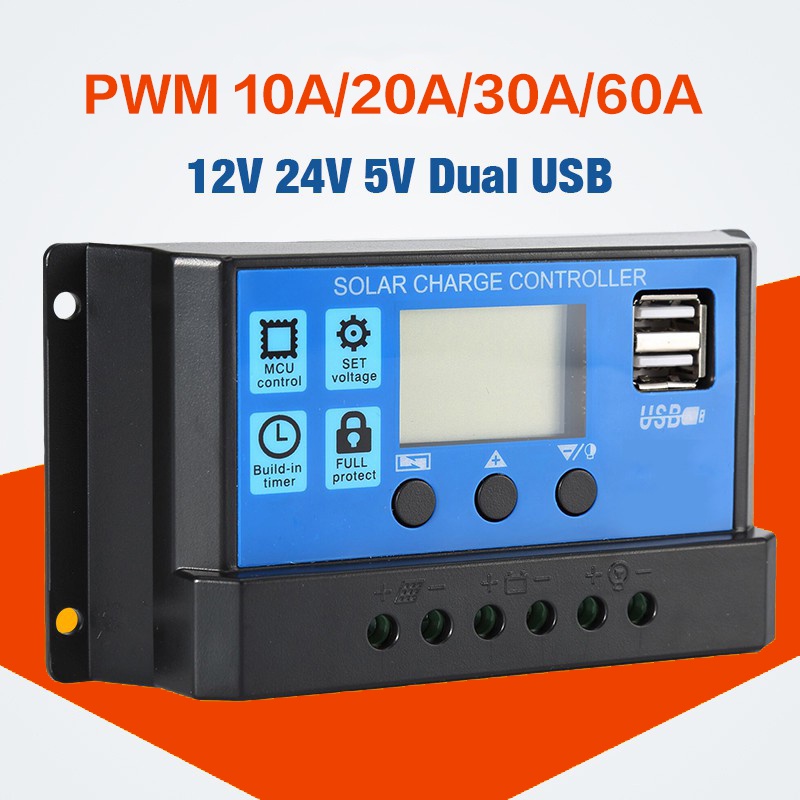 60a 30a 10a Solar Charger Controller 12v 24v Auto Pwm Controllers LCD ...