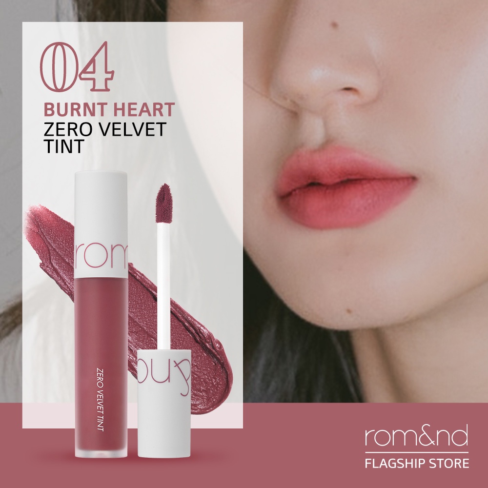 ∈ Romand Zero Velvet Tint 04 Burnt Heart Lip Tint Lightweight