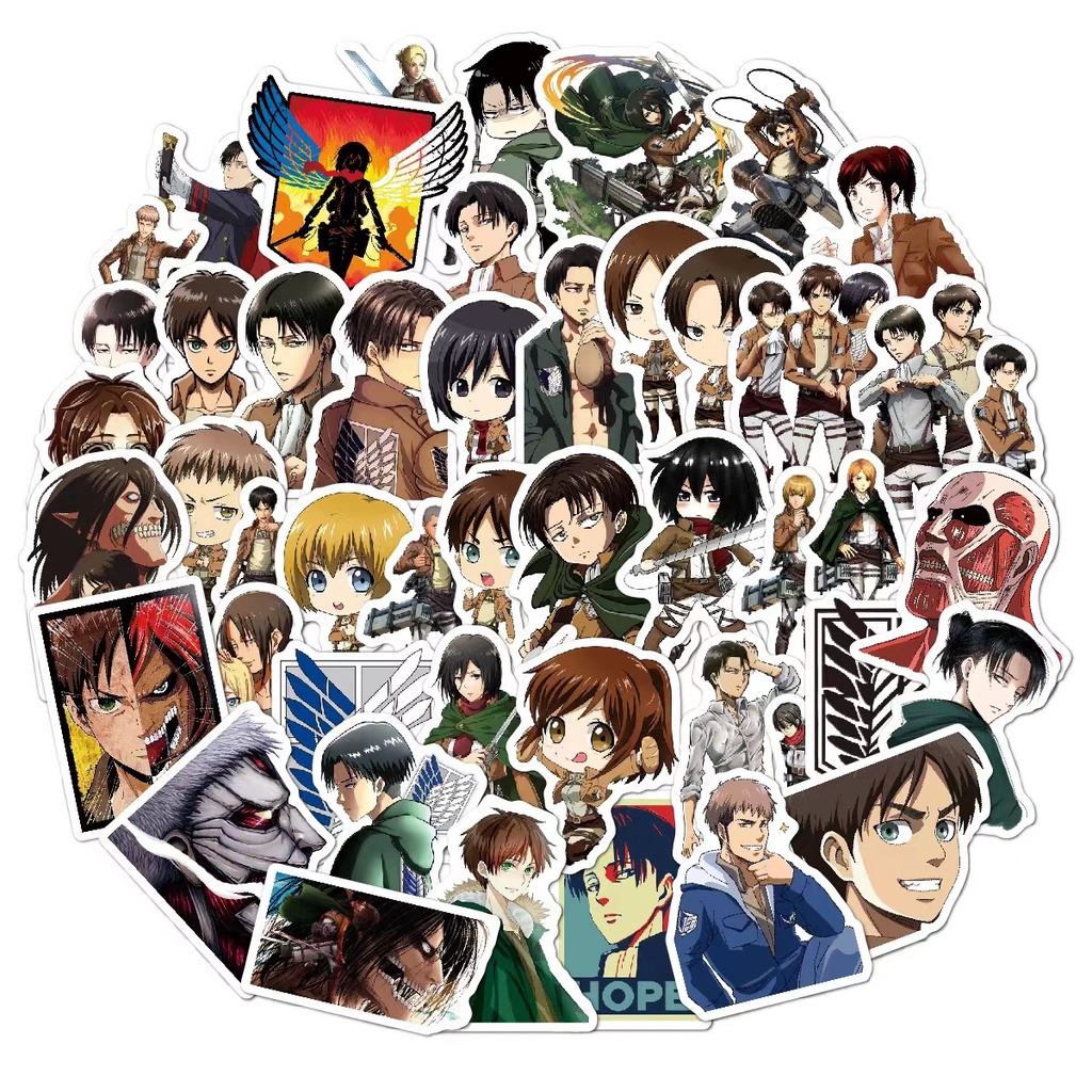 CSS.50Pcs/Set Attack on Titan Waterproof Sticker Q Version Cartoon Cute ...