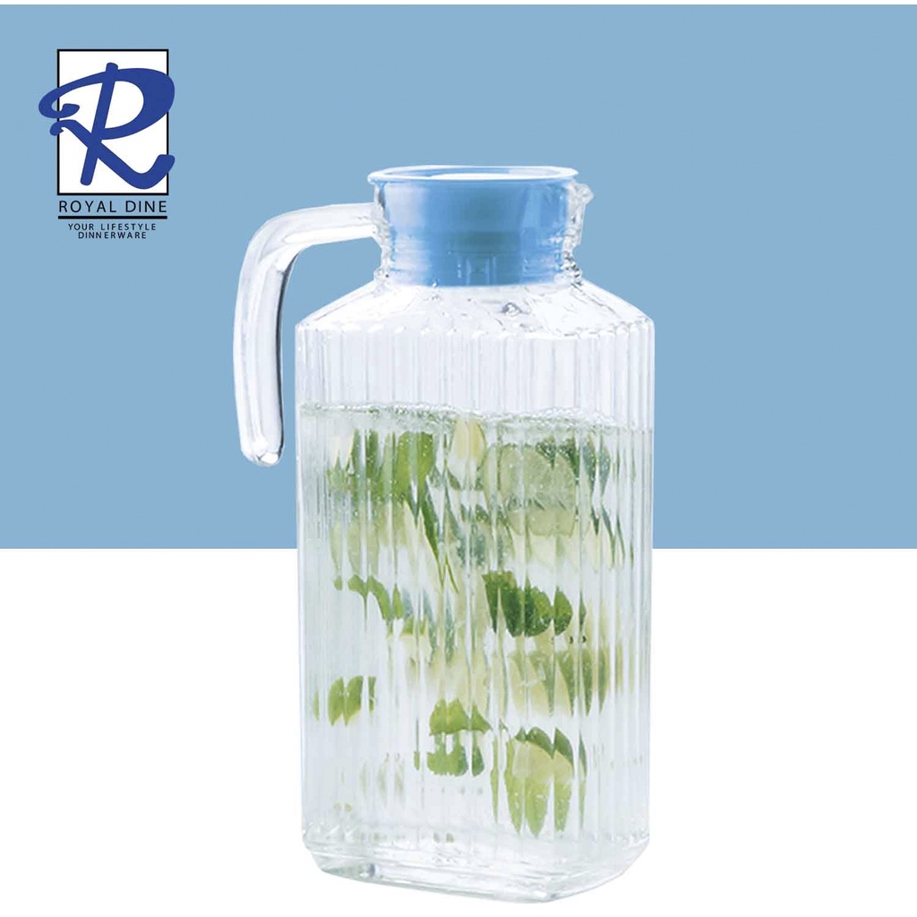 Royal Dine 1.8 Liters J-119A Jug Glass Pitcher with Blue Lid Set ...