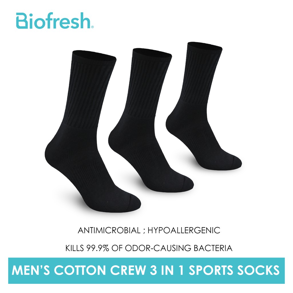Biofresh Men’s Antimicrobial Odor Free Cotton Crew Thick Sports Socks 3 pairs in a pack RMSKG23