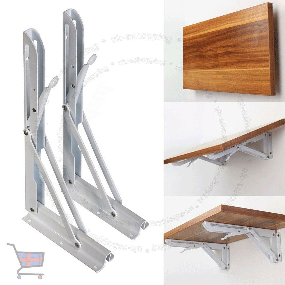 2pcs Heavy Duty Wall Mounted Folding Shelf Rack Board Brackets Table