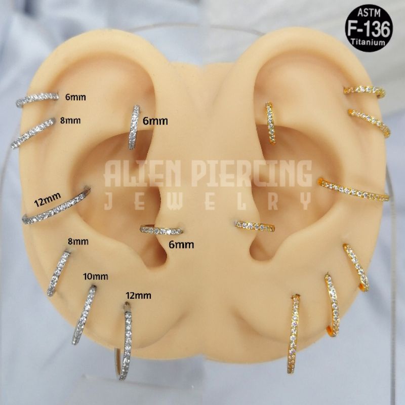 𝗧𝗜𝗧𝗔𝗡𝗜𝗨𝗠 𝗜𝗖𝗘𝗗 𝗣𝗔𝗩𝗘 Clicker Hoop Zirconia 16G | 6mm 8mm 10mm 12mm ...