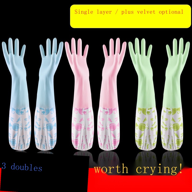Dishwashing gloves women s kitchen thick rubber winter laundry warm