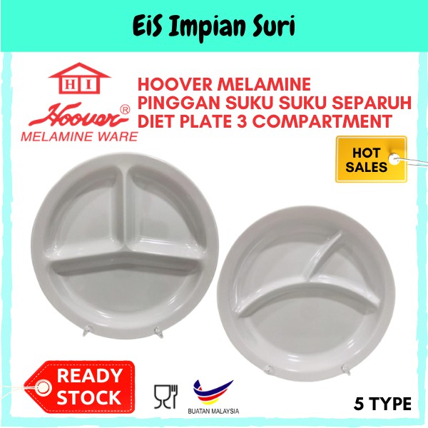 Hoover Melamine Pinggan Suku Suku Separuh Diet Plate 3 compartment Set ...