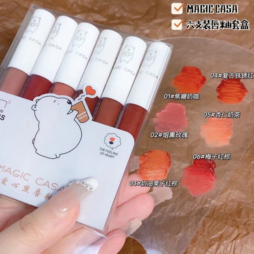 NEW Magic casa love heart bear 6in1 set Matte Lip Glaze have long ...