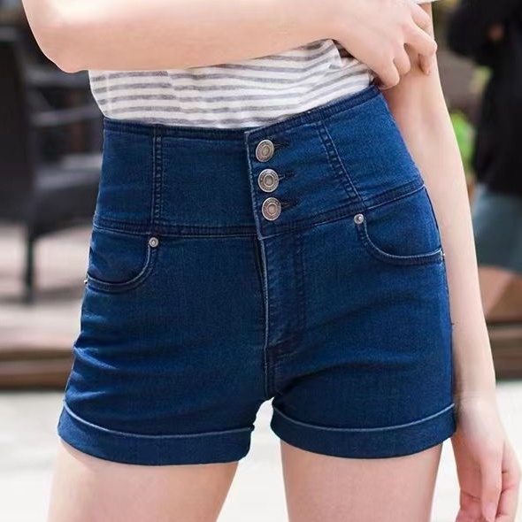 High waist denim shorts button