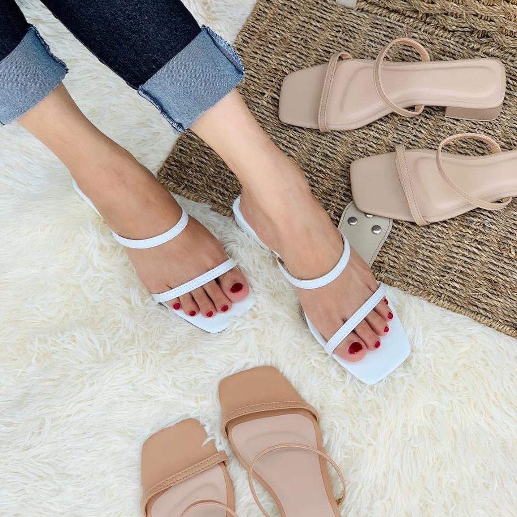 Jixi Aikah Two Strap Block Heels 1 inch Sandals | Shopee Philippines