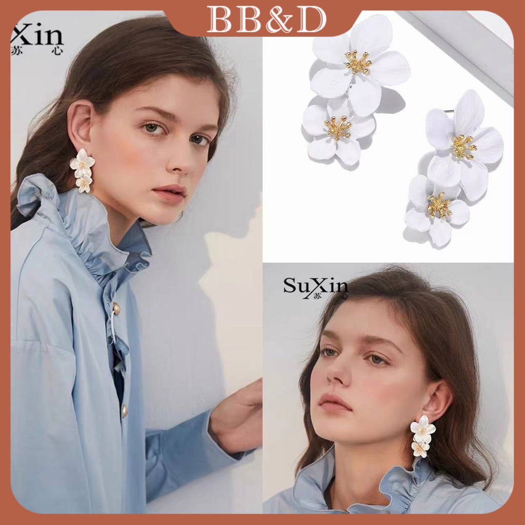korean earrings double layers white flower drop earrings women Shopee Philippines