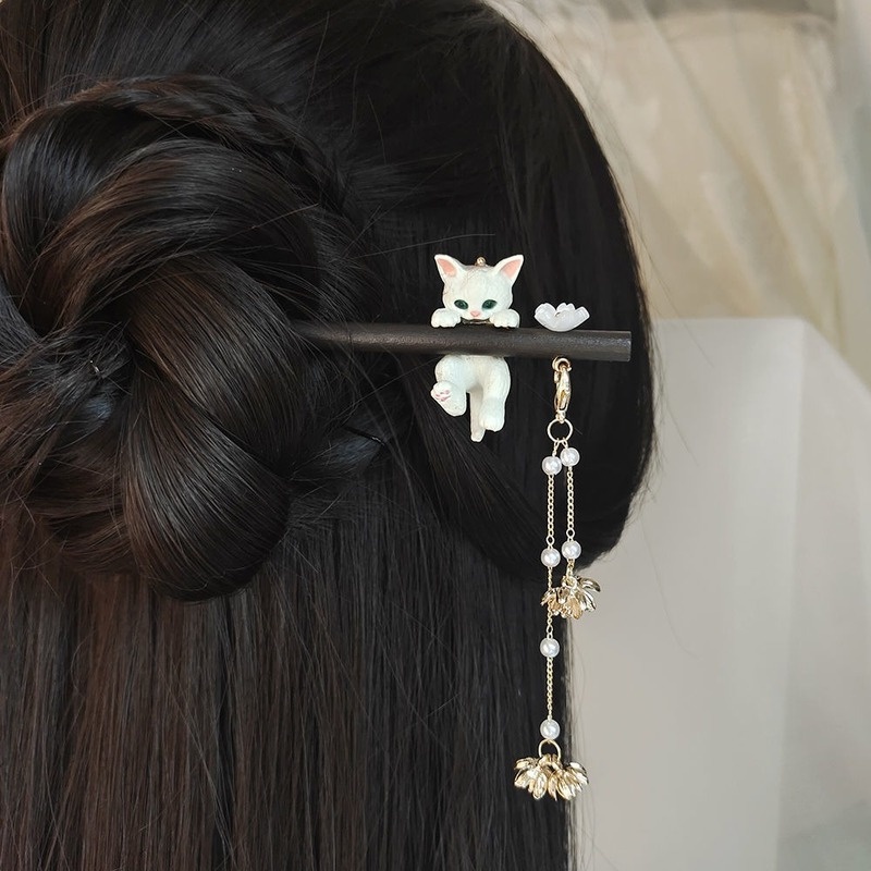 Cute Cat Hair Stick Long Tassel Hairpin Hair Fork Headwear Hair