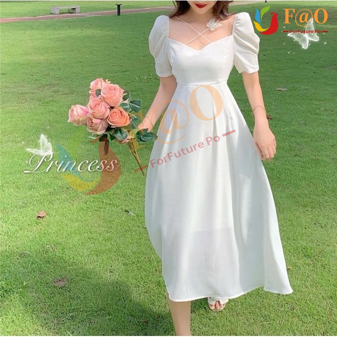 white dress for civil wedding korean wedding dress putih long butterfly dress pesta casual wanita Shopee Philippines