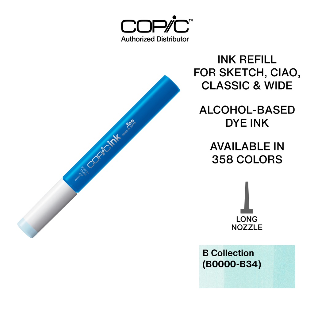 Copic Ink B ( Blue Hue ) Collection A, Refill (B0000-B34) | Shopee ...