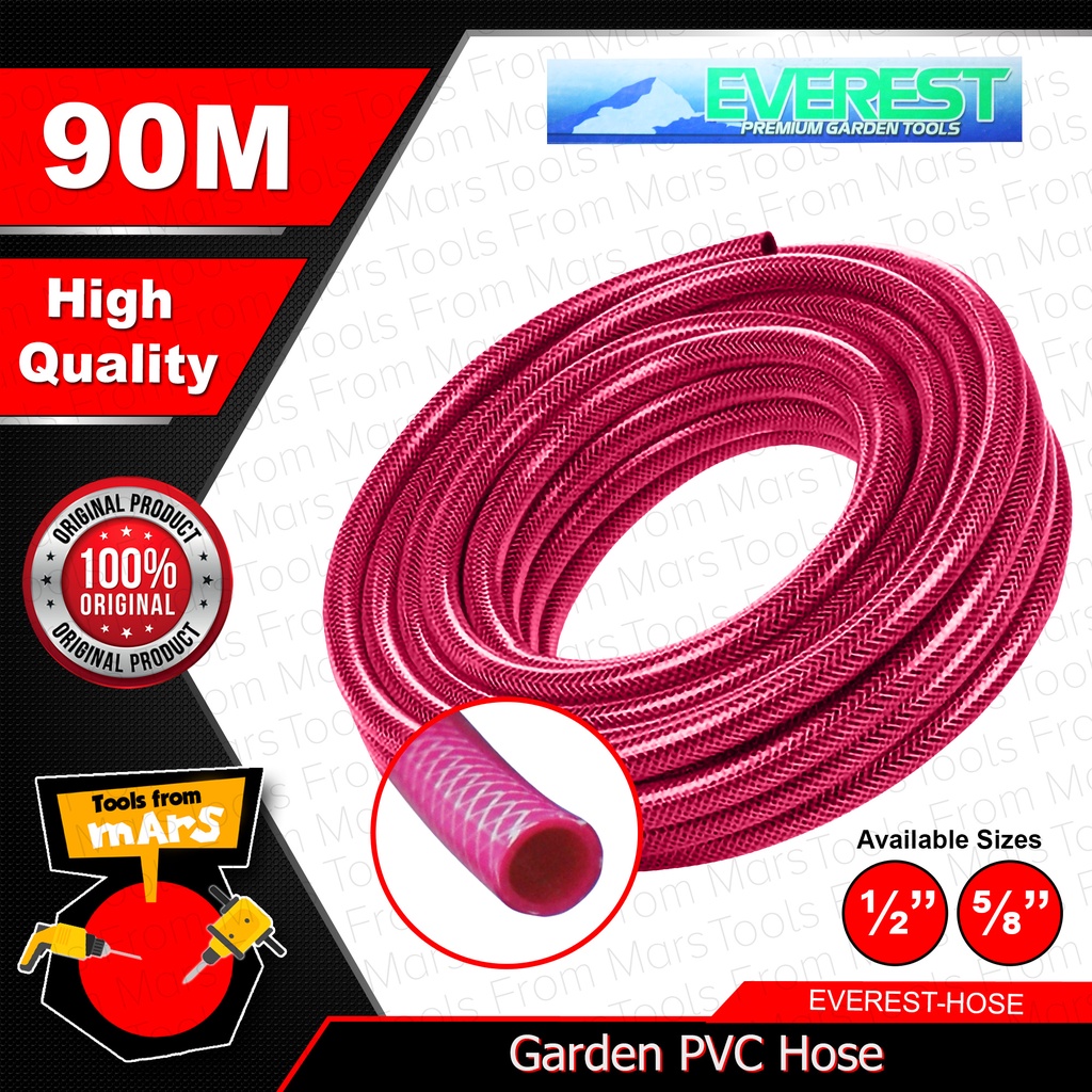 EVEREST Heavy Duty Garden Hose Red Color 1/2 & 5/8 x 300 Ft. [SOLD PER ROLL] PVC Hose For