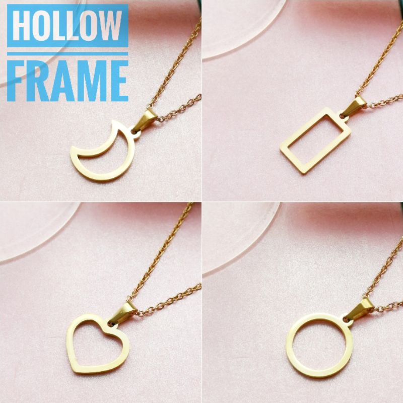 {SA} DIY RESIN GEOMETRIC HOLLOW FRAME PENDANT NECKLACE GOLD PLATED