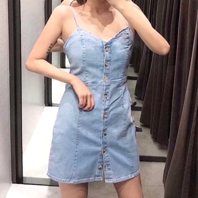 Zara denim button store dress