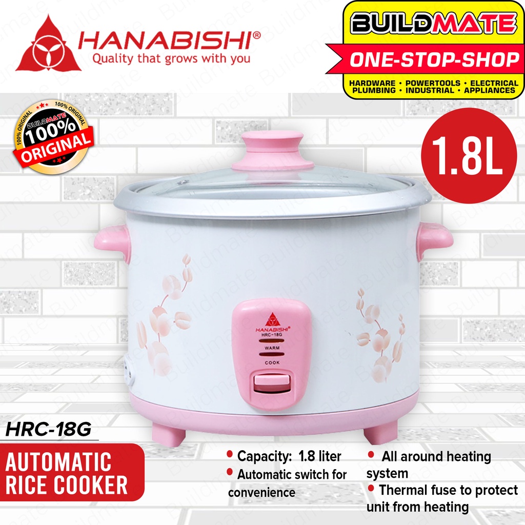 BUILDMATE HANABISHI Rice Cooker 1.8L 10 Cups HRC18G Glass Lid