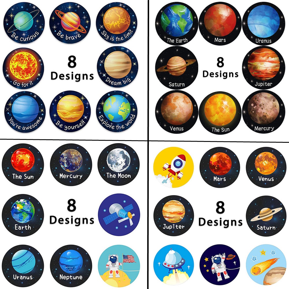 1Inch 500 Pcs Children's Reward Sticker 8 Designs Pattern Cartoon Space ...
