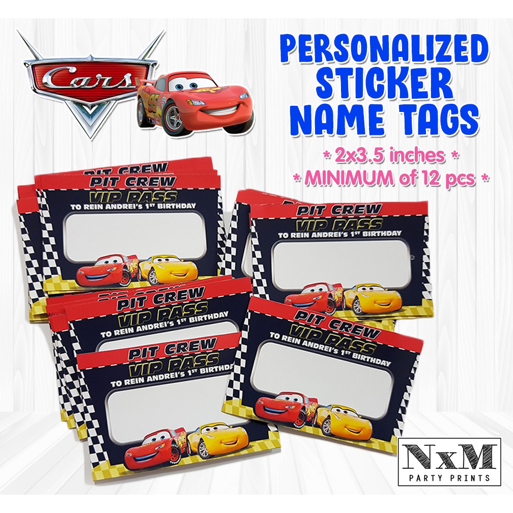 DISNEY CARS Personalized Party Name Tag Sticker LIGHTNING MCQUEEN ...