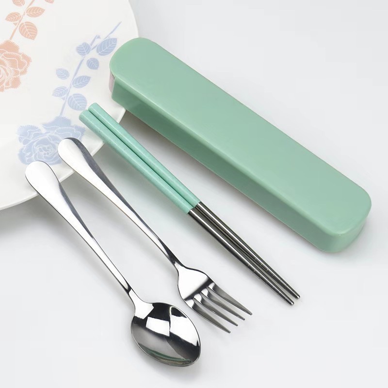 Stainless Steel 3In1 Fork Spoon and Chopsticks Portable Cutlery Set w ...