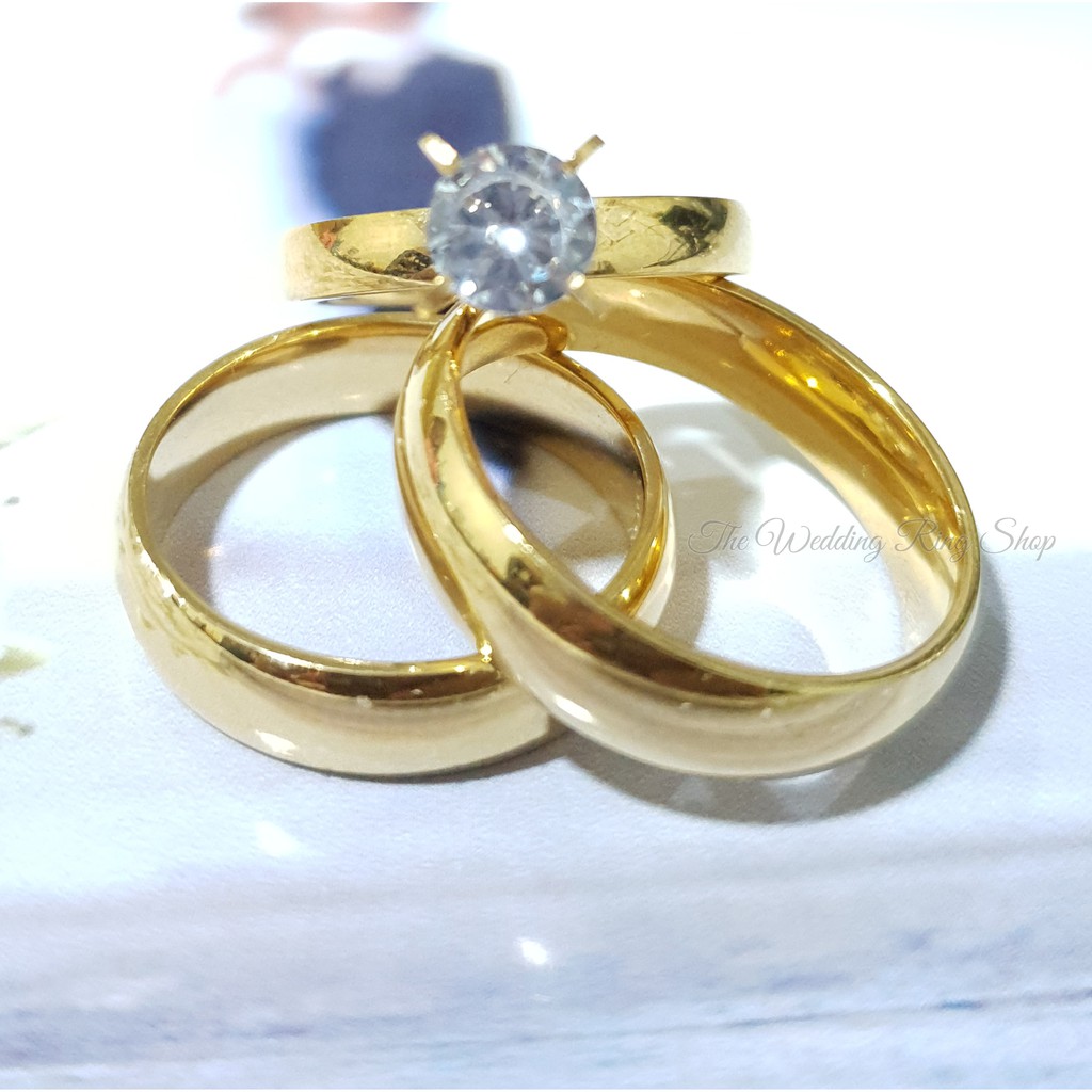 Wedding Ring Gold Free Engrave Set #004 | Shopee Philippines