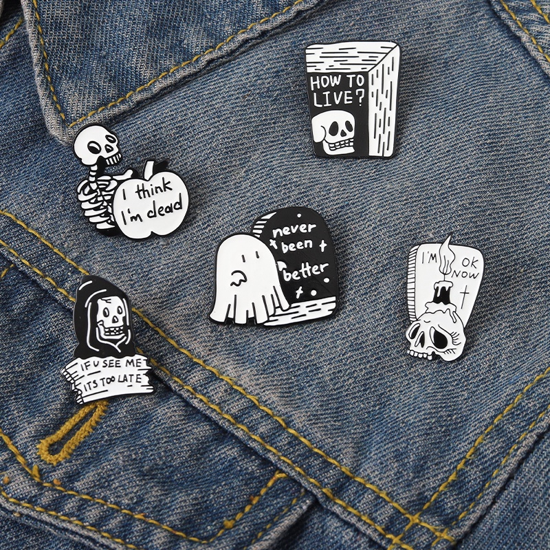 5 Styles Goth Punk Lapel Pin Skull Halloween Enamel Brooch Backpack ...