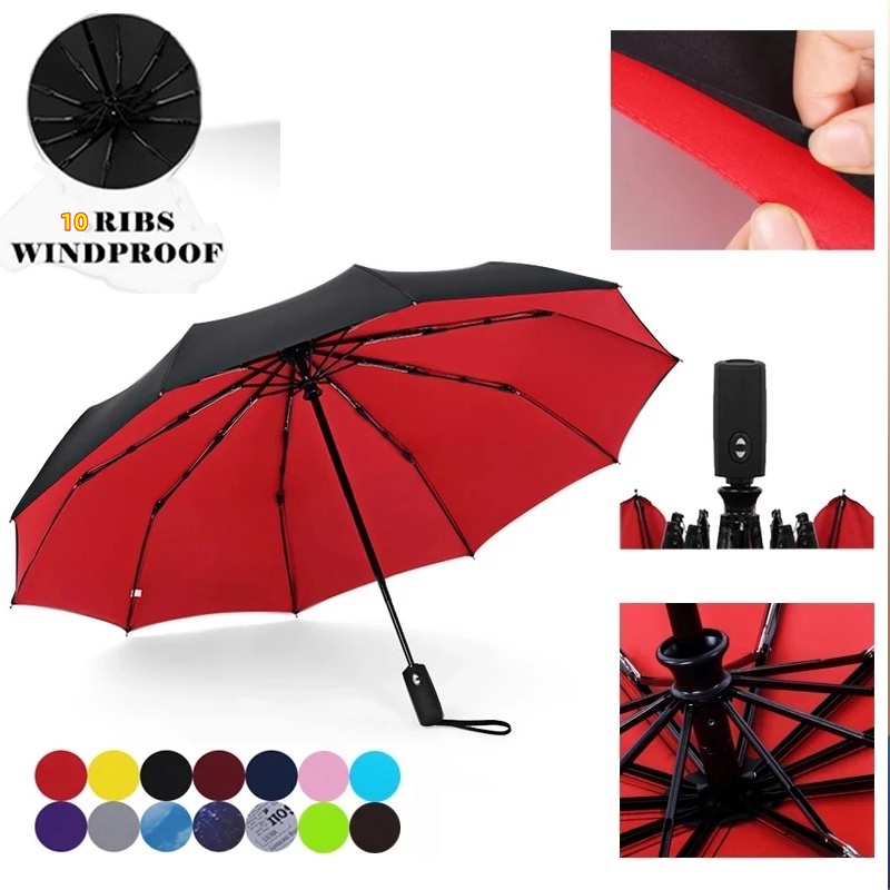 10 ribs Automatic Umbrella Windproof trifolding Sun protection and UV