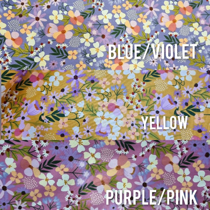 Spring Flowers Purple Pink Yellow Print Design Japanese Woven Cotton 60 ...