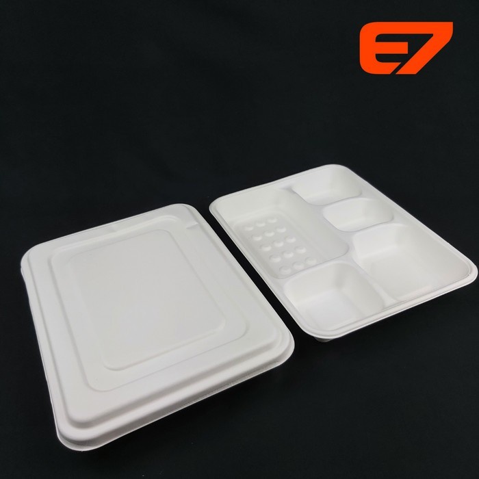 Bagasse Lunch Box With 5 Partitions Bento Tray Take away Box (25pcs ...