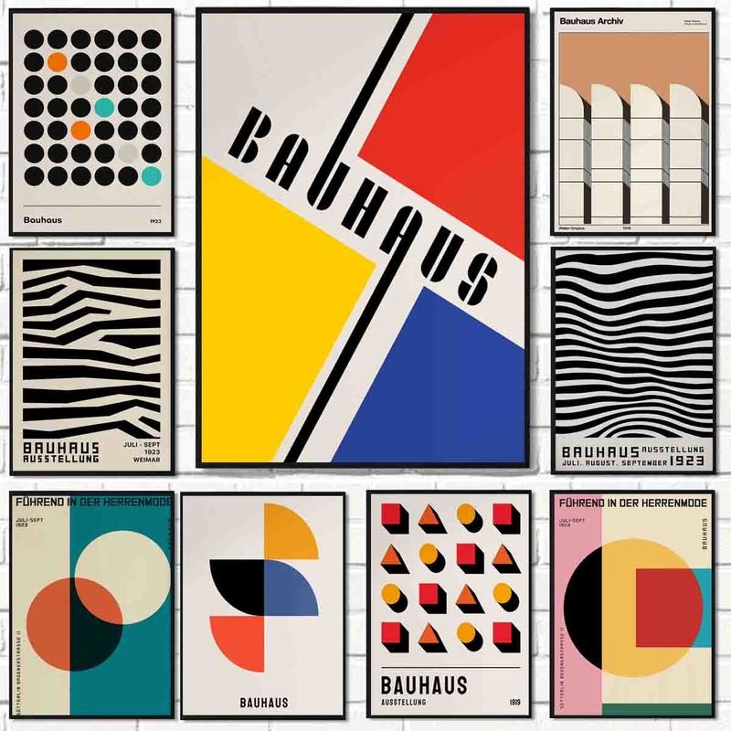 Abstract Bauhaus Exhibition Unique Geometric Canvas Painting Minimalist ...