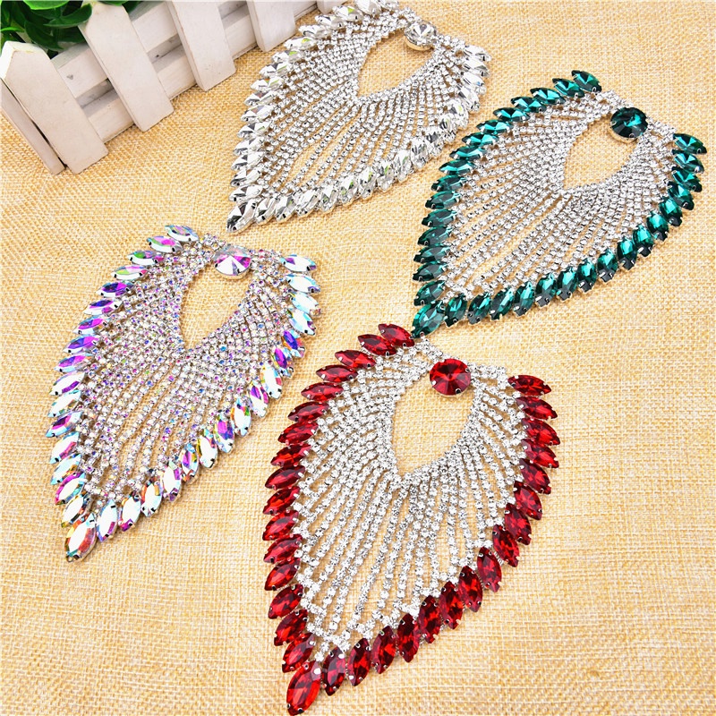 new 1pcs clear crystal rhinestone applique sewing wedding dress decorative  women's beaded patches DIY fabric clothes