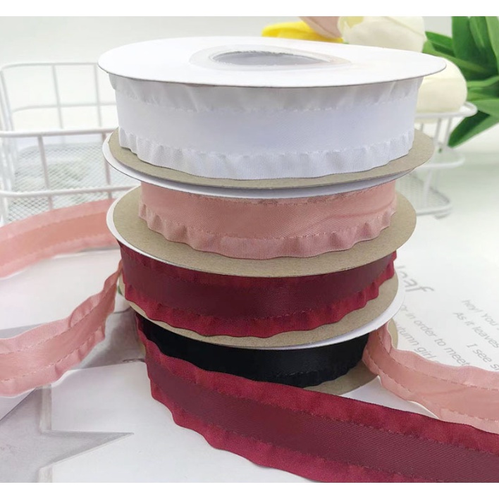 qjoq.ph | 1roll |2.2cm Korean polyester ruffled ribbon flower packaging ...