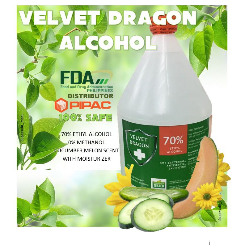 1 Gallon of Ethyl Alcohol VELVET DRAGON CUCUMBER MELON SCENT Quality and FDA Approved 100
