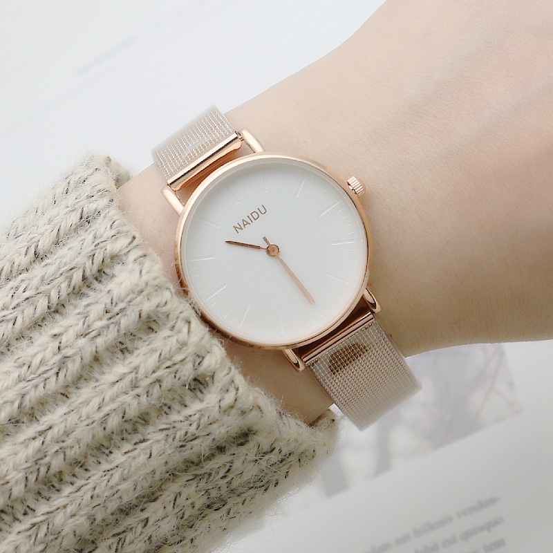 NAIDU Simple Invisible Scale Mesh Strap Watch Gold Fashion Girl Mori ...