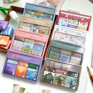50 Pcs/8 Styles Scrapbooking Sticker Book Washi Paper Sticker Landscape  Scenery Sticker for Planner Diary Journaling Notebook Decoration
