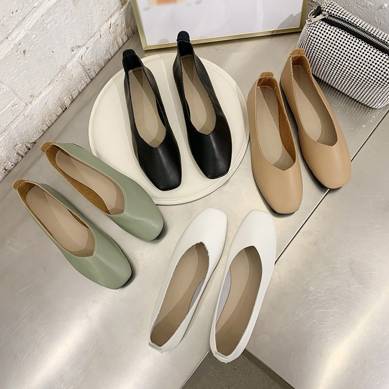 Women s Flat Shoes Vintage Soft Leather Shoes Casual Lazy Driving Shoes Square Toe Flats Shopee Philippines