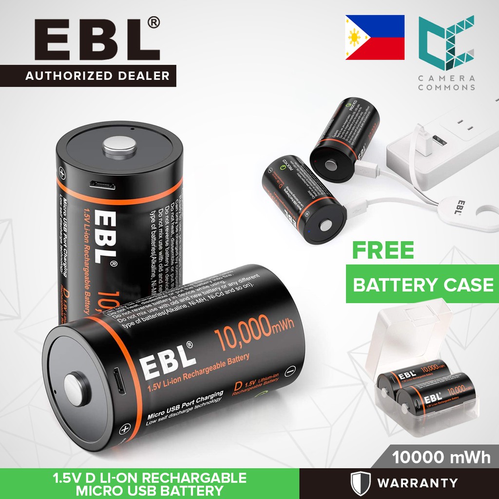 EBL USB Rechargeable D Batteries 10000mWh 1.5V Long Lasting D Cell Li- –  Camera Commons
