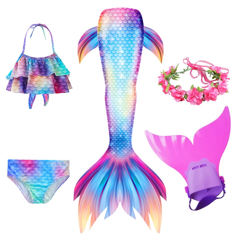 Girls Mermaid Tail Kids Swimsuit Costumes With Monofins Bikini Swimming ...